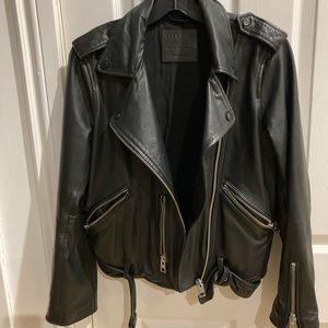 All Saints Balfern Black Leather Biker Jacket size 8 US 10 UK
